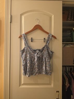 American Eagle Outfitters Blue Floral Ruffle Tie-Front Cami